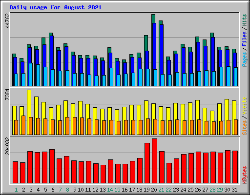 Daily usage for August 2021